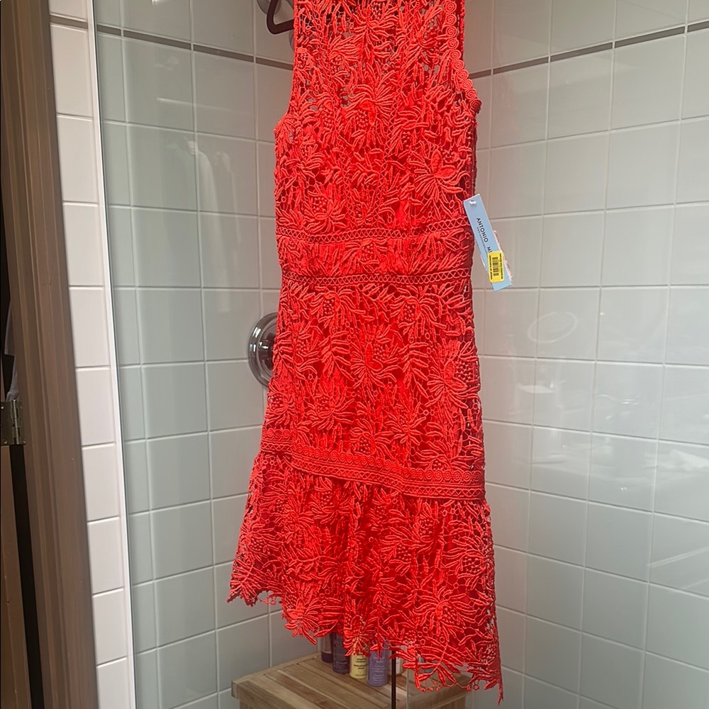 ANTONIO MELANI Orange Lace Mini Dress